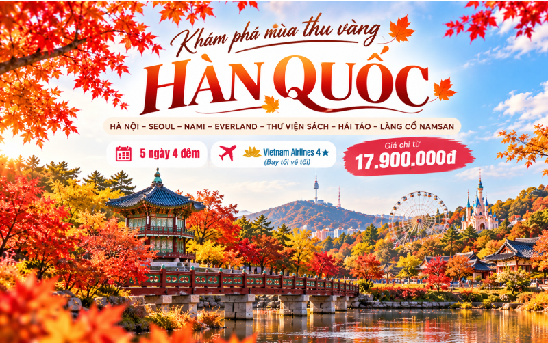TOUR 5N4Đ: SEOUL - NAMI - EVELAND - THƯ VIỆN - HÁI TÁO BAY VNA